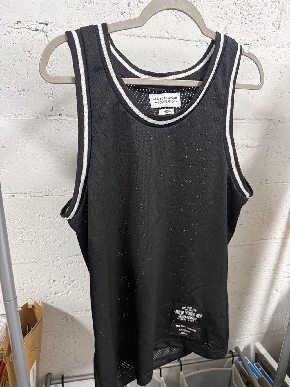New York Sunshine Black Mesh Tank with White Trim South Hampton Size Medium